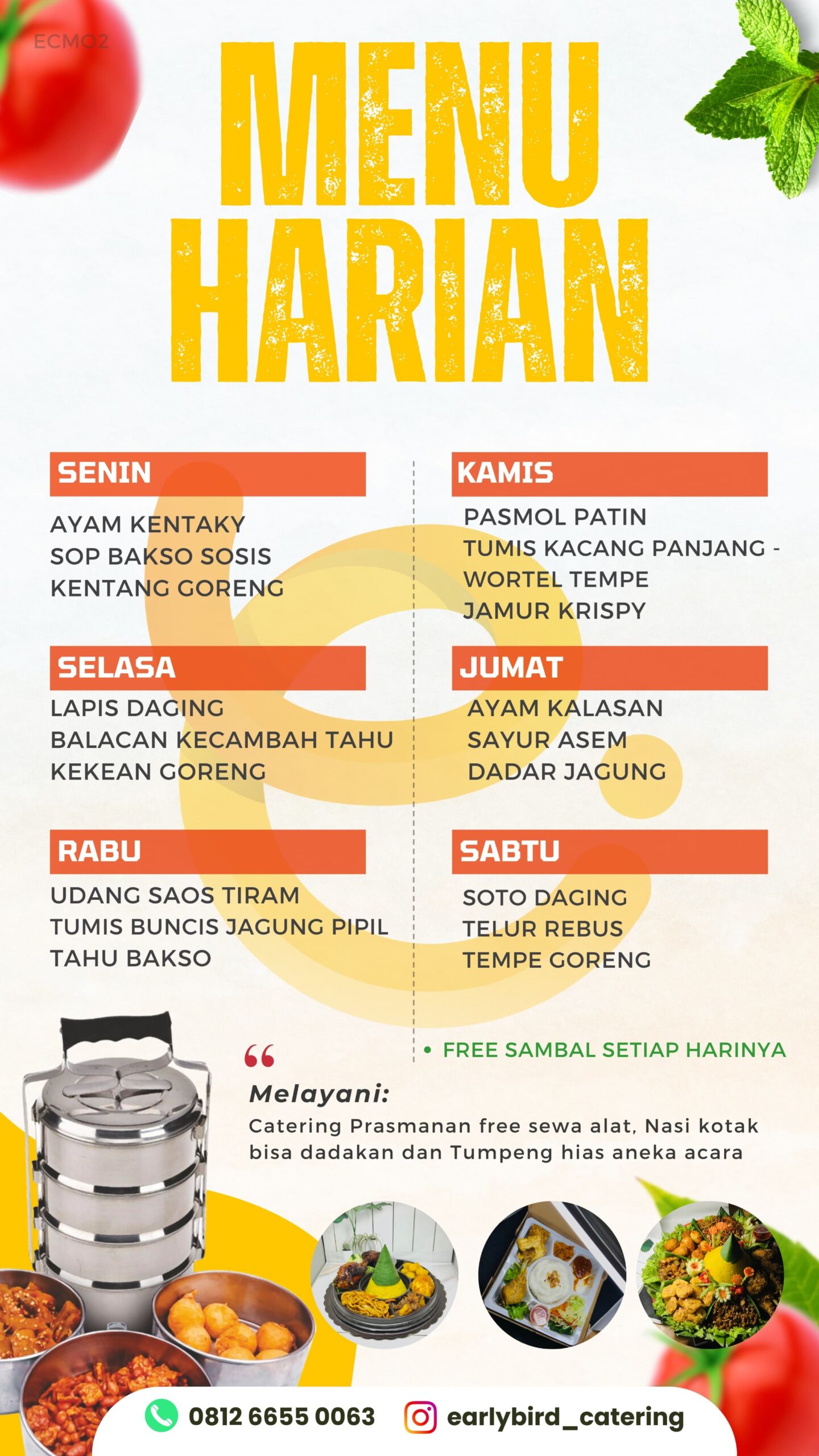 Jadwal Menu Early Bird Catering Harian Surabaya