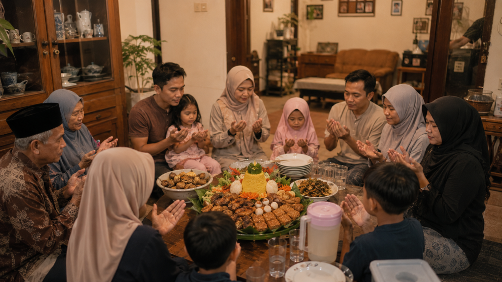 Acara syukuran sederhana di rumah bersama keluarga