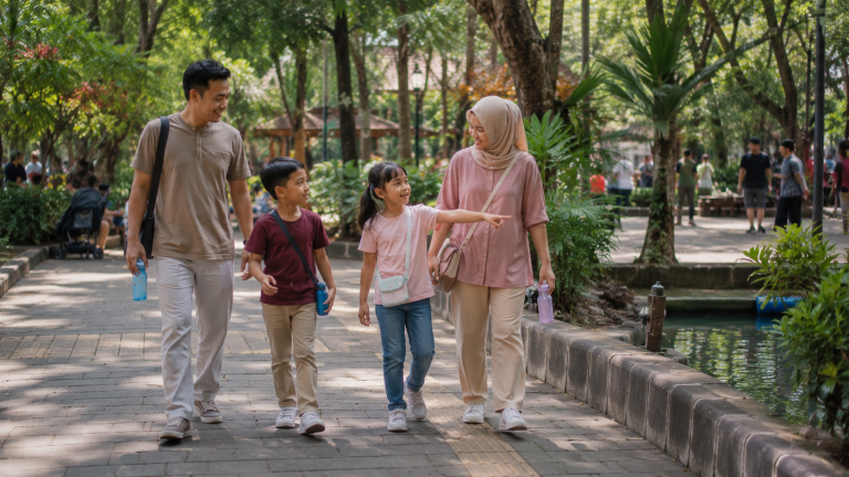 Keluarga melakukan outing akhir pekan bersama anak di Surabaya
